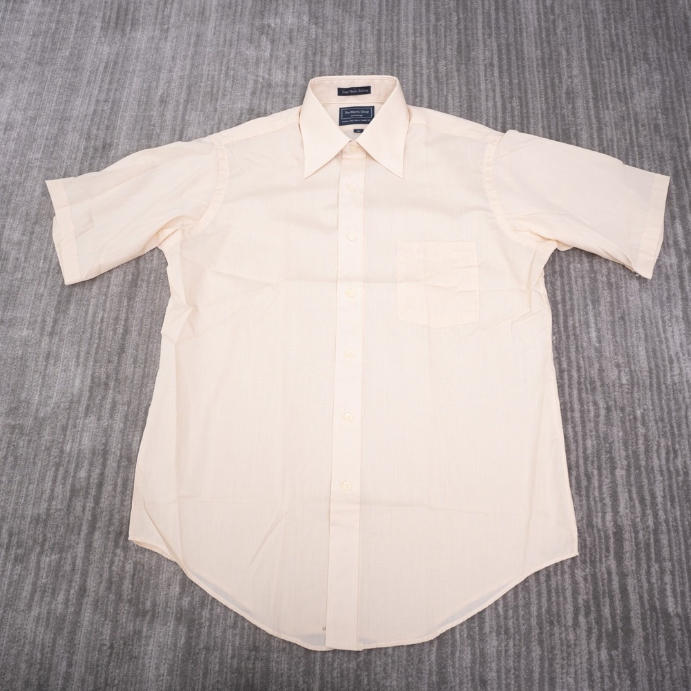 JCPenney Button Up Shirt Mens 16 Peach Short Sleeve Vintage Tailored